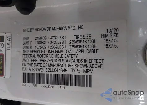 2020 Honda Cr-V Awd Ex from USA, damaged, VIN 5J6RW2H52LL044645